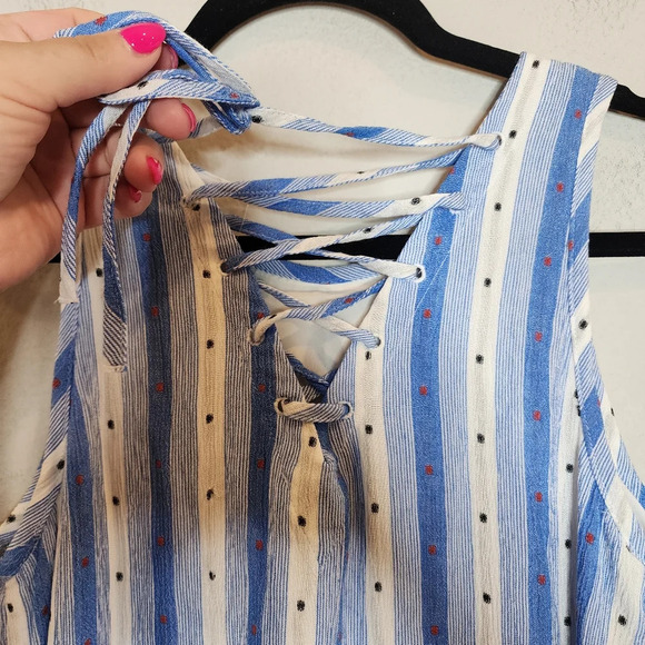 NWT Ann Taylor Loft Blue White Red Dot Sleeves Lace Back Dress Size Small Petite - Picture 13 of 15